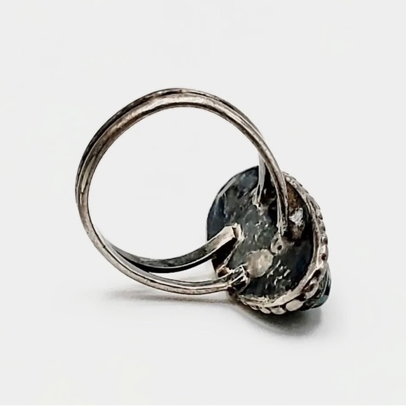 Signed - Pete Morgan, Navajo. Vntg Crushed Turquoise Coral Sterling Silver Ring - Picture 4 of 8